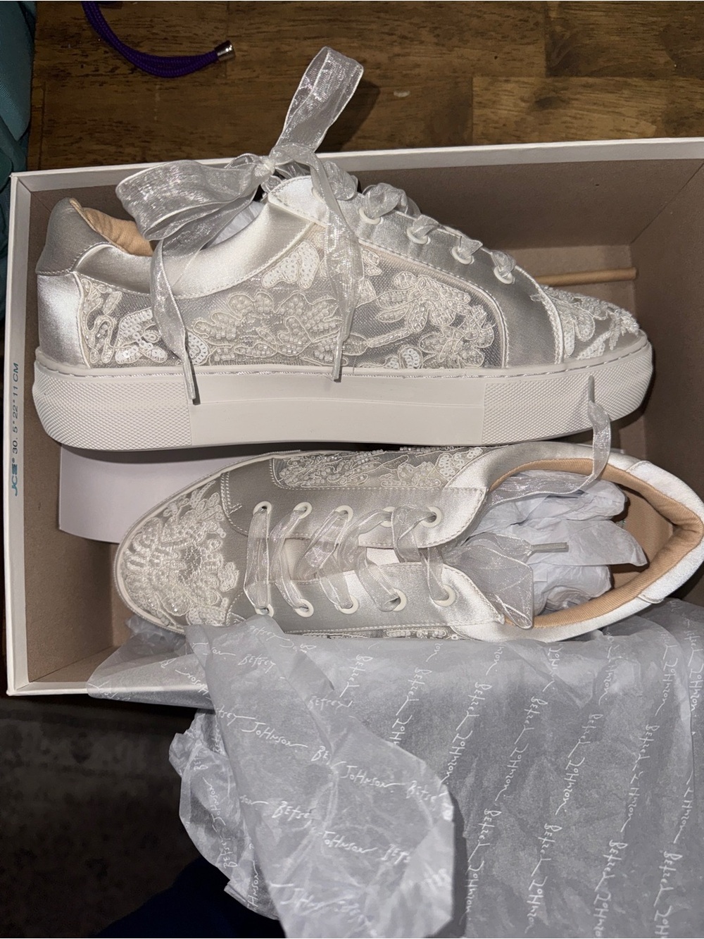 Betsey Johnson White Lace Satin Platform Sneakers